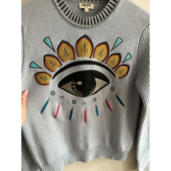 Kenzo Eye Detail Wool Blue Sweater Size M - Picture 3 of 9